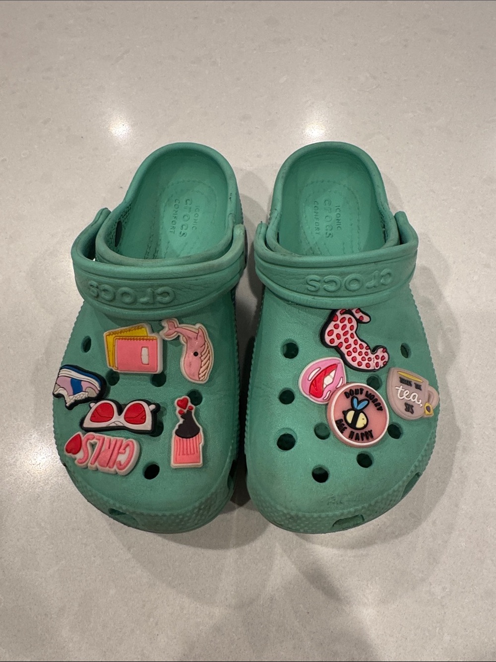 CROCS Kids Classic Clog in Mint Green with Jibbitz Charms
